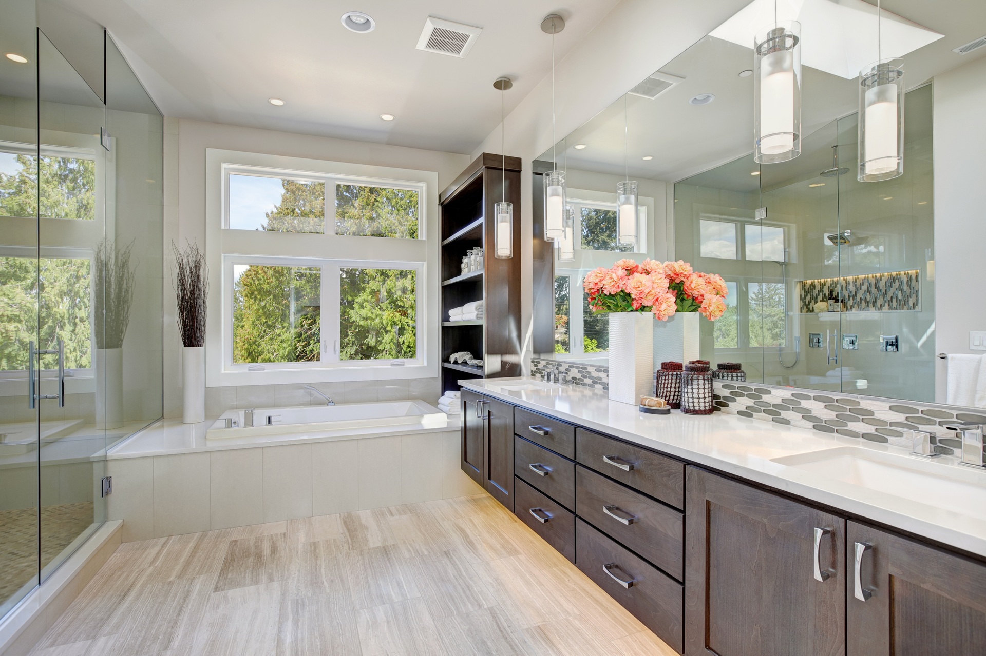 Contemporary,Master,Bathroom,Features,A,Dark,Dual,Vanity,Cabinet,,